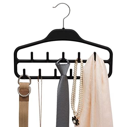 ELONG HOME Belt Hanger Rack Holder for Closet, Sturdy Belt Organizer with 360 Degree Swivel, 11 Large Sturdy Belt Hooks, Non Slip Rubberized Belt Storage, Black