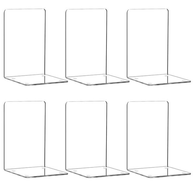 Book Ends, Acrylic Bookends, Clear Book Holders for Shelves, Book Organizer with 24 Pcs Silicone Non-Slip Mats for Library Office School (5 * 5 * 7.3in 3mm Thickness 3 Pairs/ 6 Pcs)