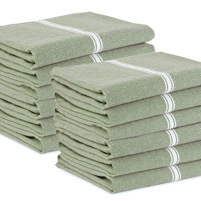 LANE LINEN Kitchen Towels Set - 100% Pure Cotton Dish Towels for Kitchen, Super Absorbent Kitchen Hand Towel, Tea Towels, Soft & Durable Dish Cloths, Pack of 12 – 14”x25”, Olive