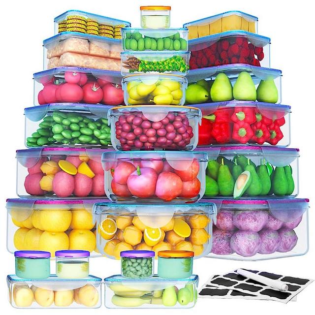 50 Pcs Large Food Storage Containers with Lids Airtight-85 OZ to Sauces Box-Total 526 Oz BPA Free Plastic Stackable Meal Prep Containers For Pantry kitchen Organization, Microwave Safe-Pen Labels