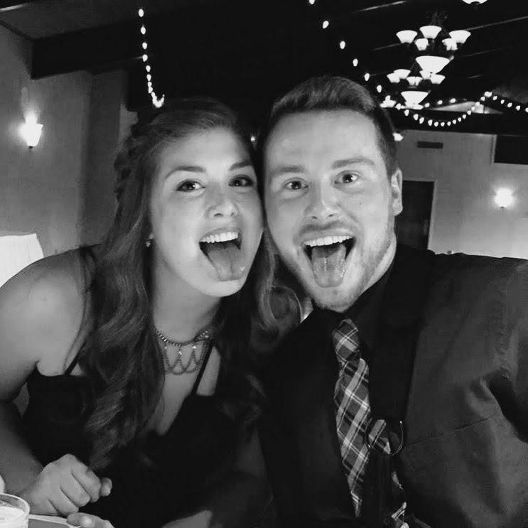 2017: Our favorite and "first" picture of us together! We went to Jaime's formal together in all blue and ate blue Jell-O shots before, hence the blue tongues (you can see them in the full color pic)