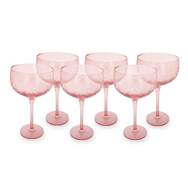 Candy glass champagne coupes in rose, set of 6