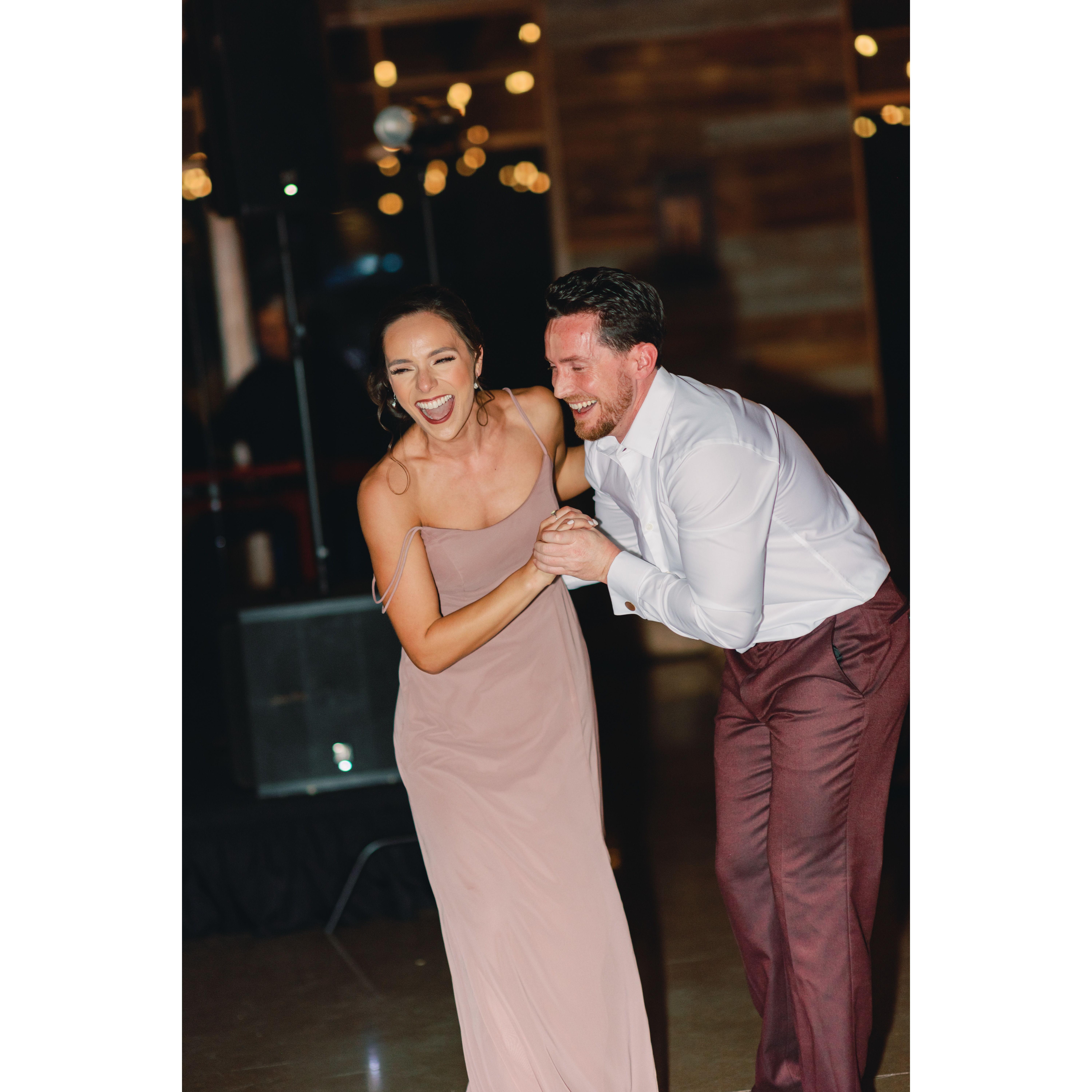We were all smiles on the dance floor at Rebekah's, Victoria's younger sister's, wedding!