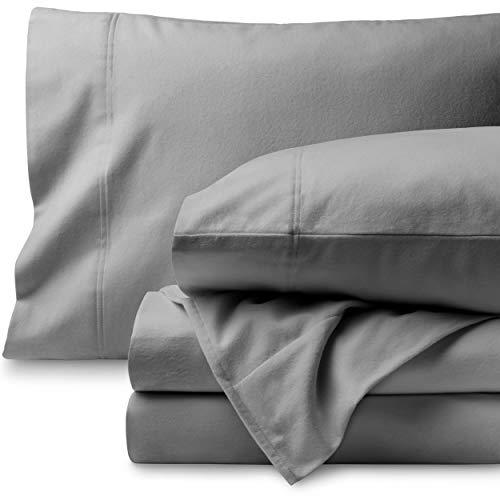Bare Home Flannel Sheet Set 100% Cotton, Velvety Soft Heavyweight - Double Brushed Flannel - Deep Pocket (Queen, Light Grey)