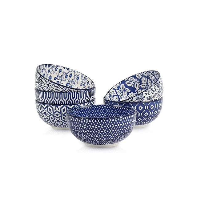 Selamica Ceramic 12 OZ Dessert Bowls Set, Cereal Bowls for Kitchen, 4.7 Inch Small Bowls for Ice Cream, Snack Side, Dishes Rice, Microwave Dishwasher Safe, Set of 6, Vintage Blue