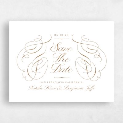 Metallic Bronze, Brown Wedding Save the Date - Ventana Landscape Letterpress