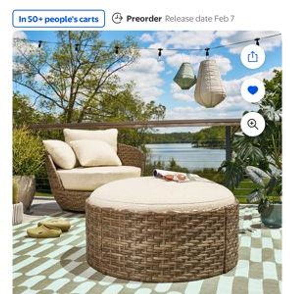 Beautiful Wicker Outdoor Reversible-Top Outdoor Ottoman and Coffee Table with Cover by Drew Barrymore, Brown/Porcini