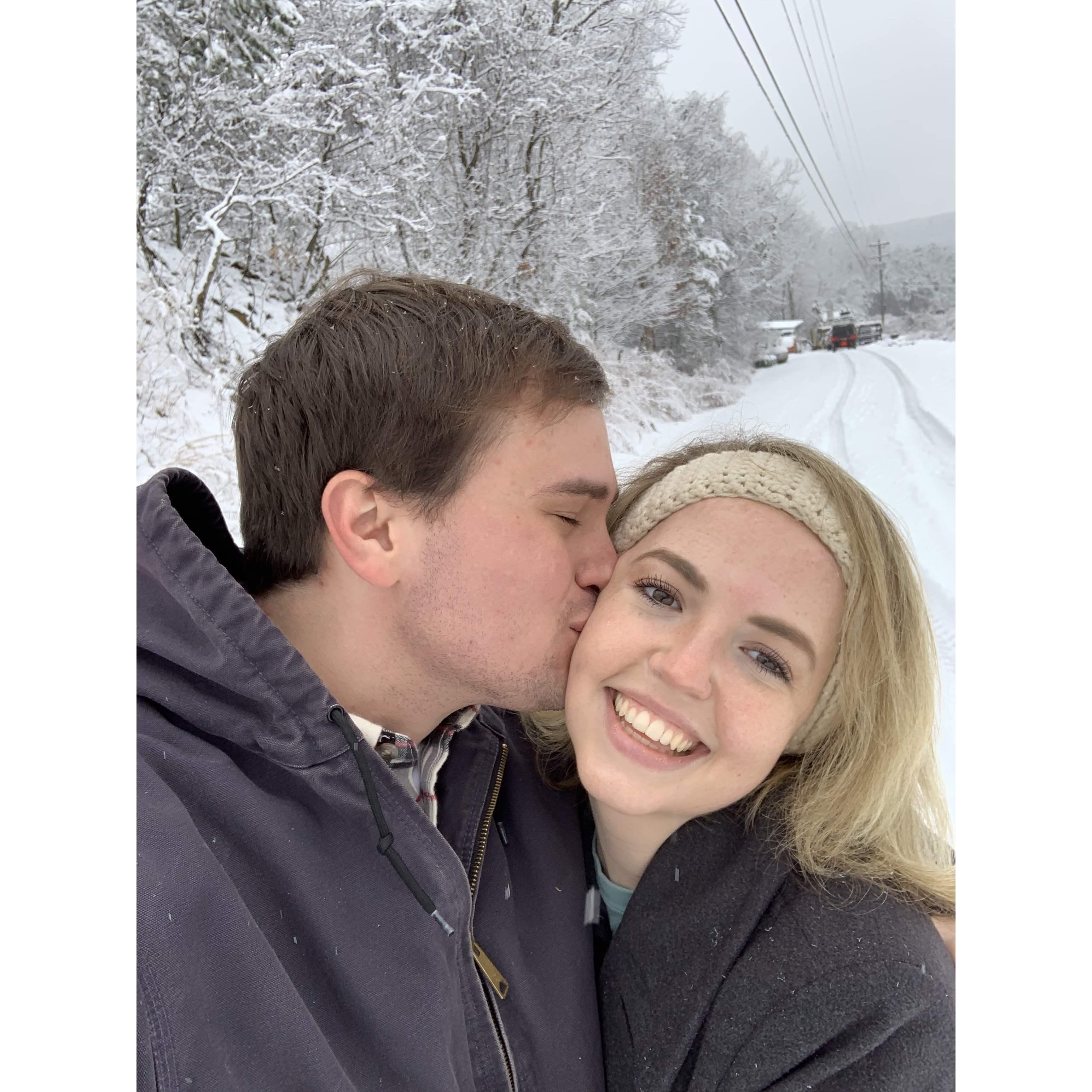 Celebrating a snow day in White County during early 2020
