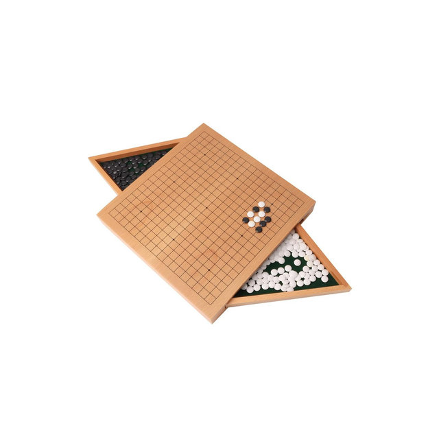 GSE 12-Inches Wooden Go Board Game Set with Drawers, Wood Go Game Board Set with Plastic Stones