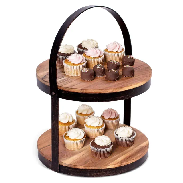 BIRDROCK HOME 2-Tier Cupcake and Cake Stand with Handle