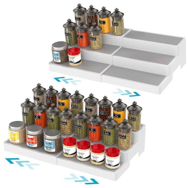 YAN & HIN Pack of 2, 3-Tier Spice Racks, Expandable and Non-Skid, Ideal as Medicine Cabinet Organizer, Kitchen Shelf Pantry Organizer, and Seasoning Organizer, Canned Food Organizer