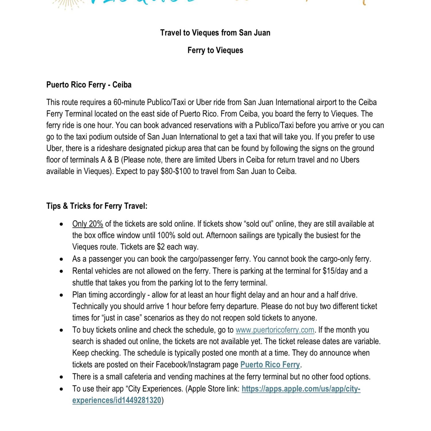 More Ferry information if people are wanting to get to Vieques by ferry