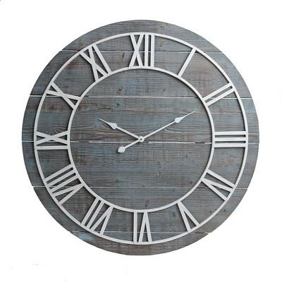 36" Rustic Washed Wood Plank Frameless Wall Clock Gray - Patton Wall Decor