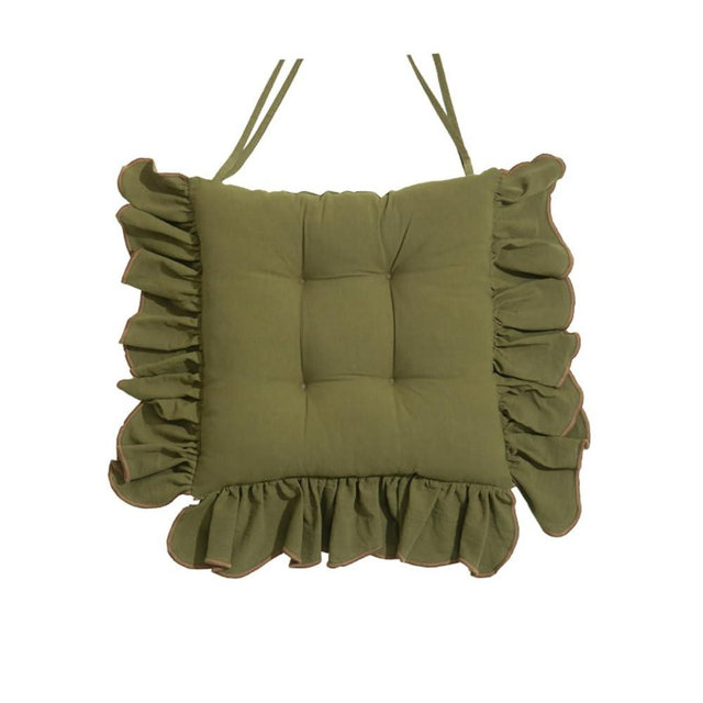 CAMZ 4 Pack Ruffled Chair Pads for Dining Chairs, Cotton Fabric Chair Cushion with Ties Non Slip Soft Vintage Seat Cushion for Farmhouse Kitchen (Green,40x40cm/15.7X15.7in)