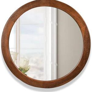Round Wood Mirror 24 Inch,Circle Mirror with Walnut Frame