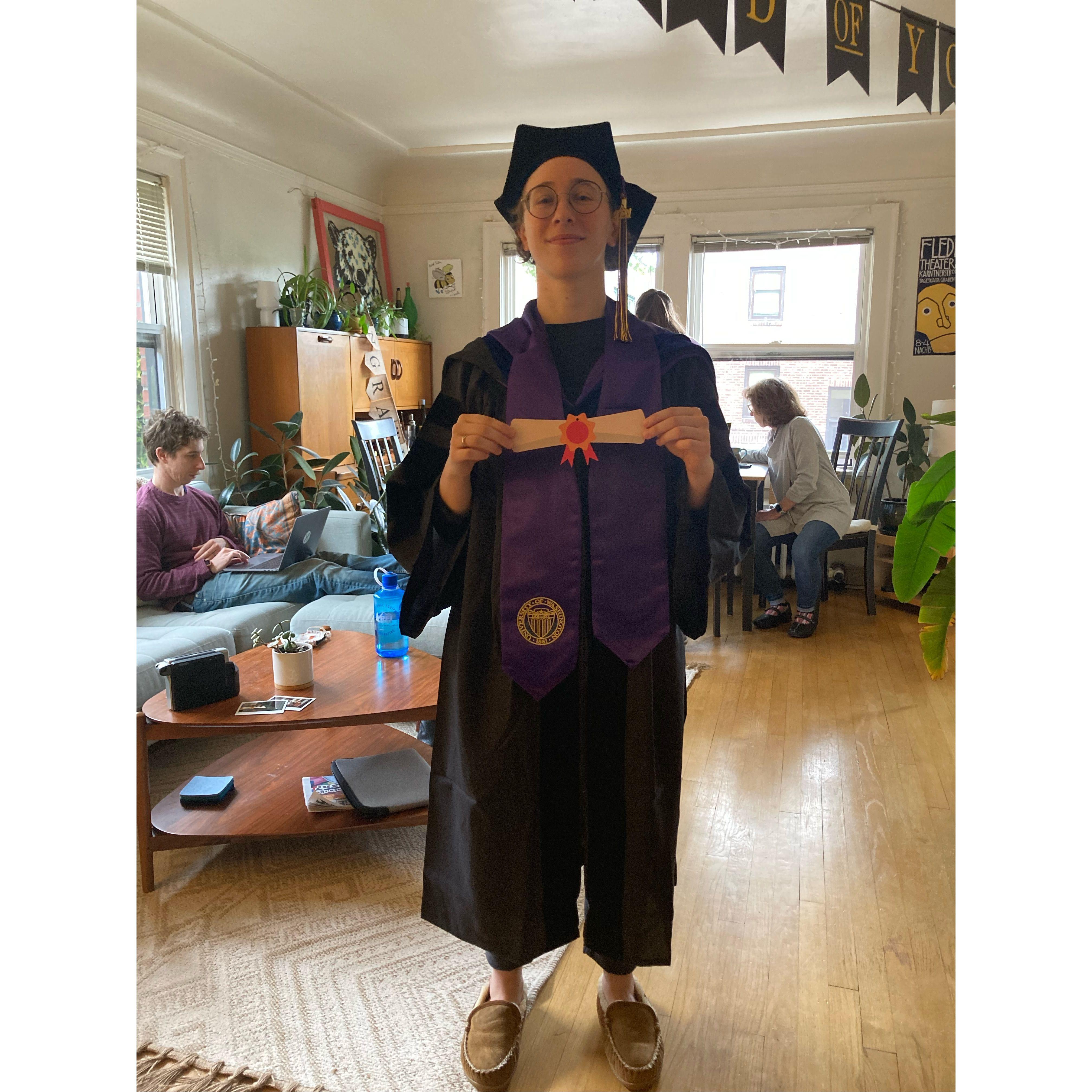Lila became Dr Lila. Dr Lila does not recommend grad school for anyone but YAY!