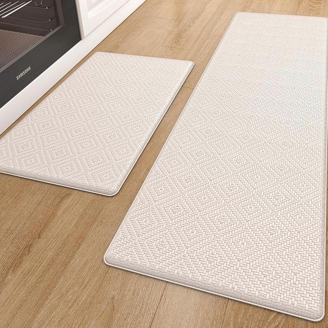 Color&Geometry Kitchen Mats for Floor Cushioned Anti Fatigue, Kitchen Rugs Non Slip Kitchen Floor Mats in Front of Sink, Foam Padded Kitchen Mats for Standing Comfortable, 17"x 29"+17"x59", Beige