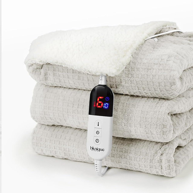 blunique Heated Blanket Electric Blanket Full Waffle,72x84 Inches Sherpa Fleece Fast Heating Blanket 6 Heating Levels & 10 Hours Auto Off ETL Certification,Beige Full