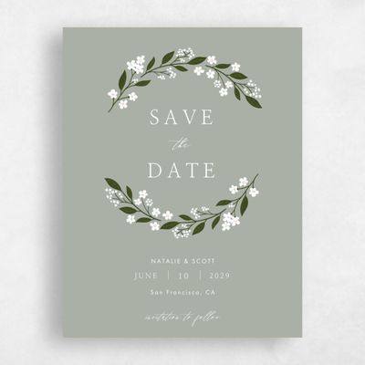 Pale Sage, Green Wedding Save the Date - Ortensia Portrait