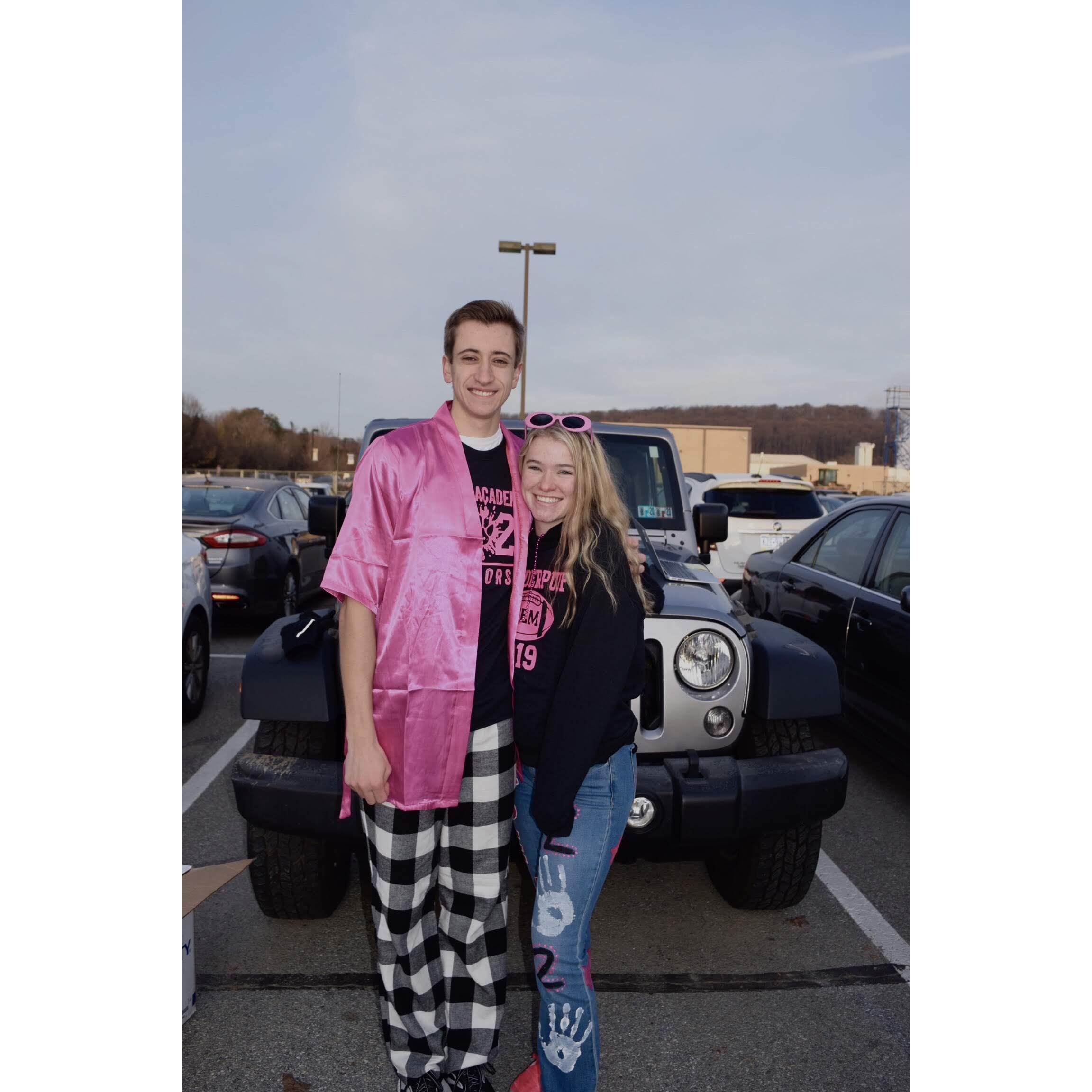 our first picture together; senior year powderpuff tailgate