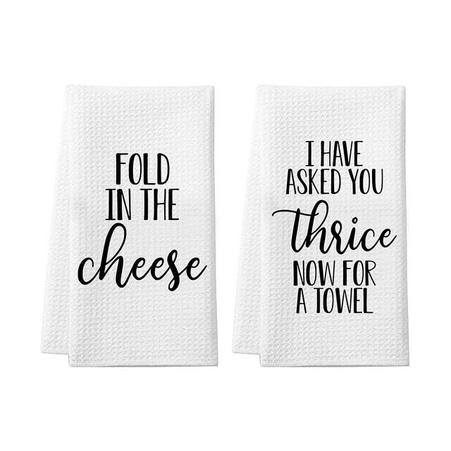 Saukore Funny Kitchen Towels, Fold in The Cheese Dish Towels Set, Kitchen Hand Towels - 2 Pack Decorative Waffle Dish Towels, Cute Birthday Gift, House Warming Gifts for Mom, Wife, Grandma