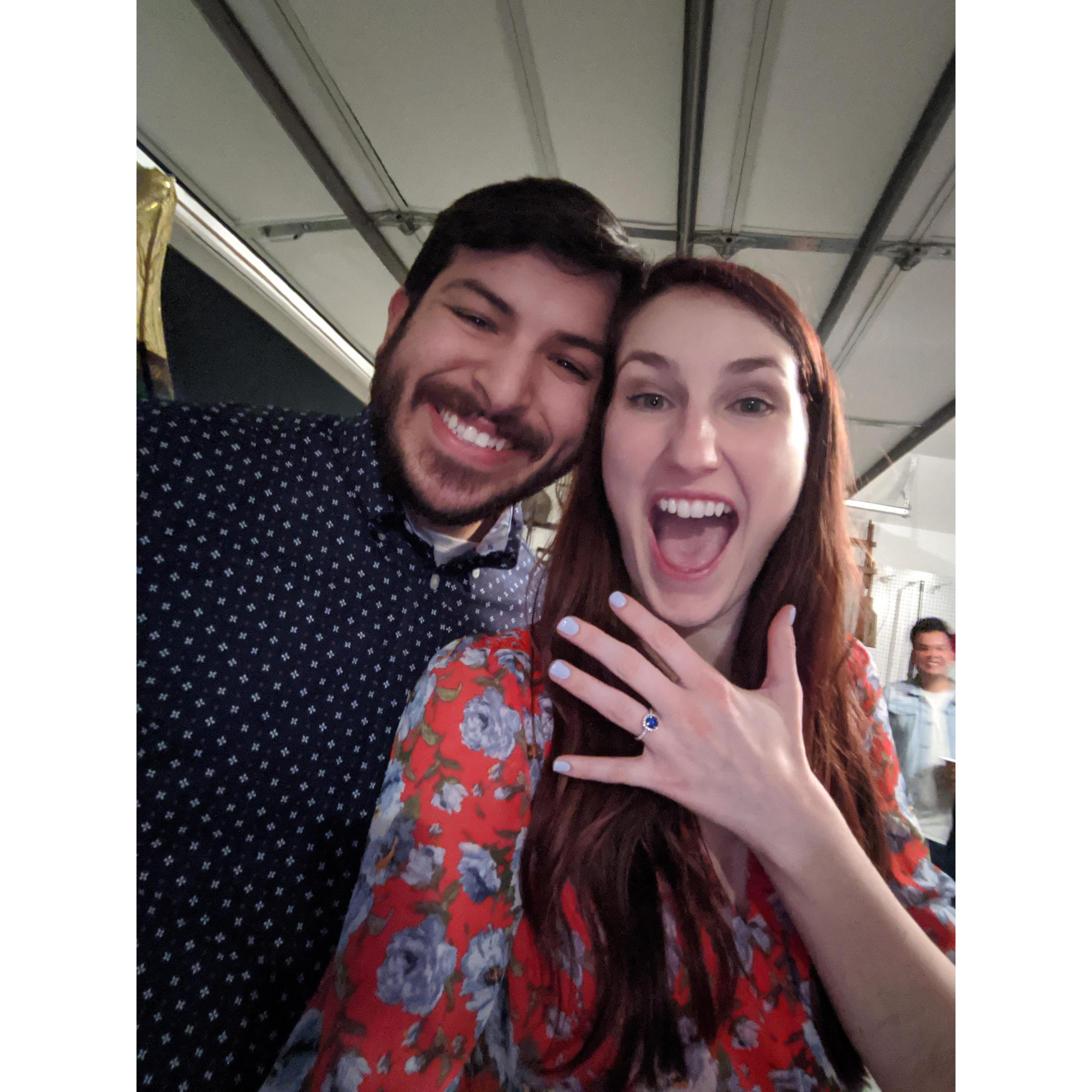 At the surprise engagement party, the night he proposed!! (January 2020)