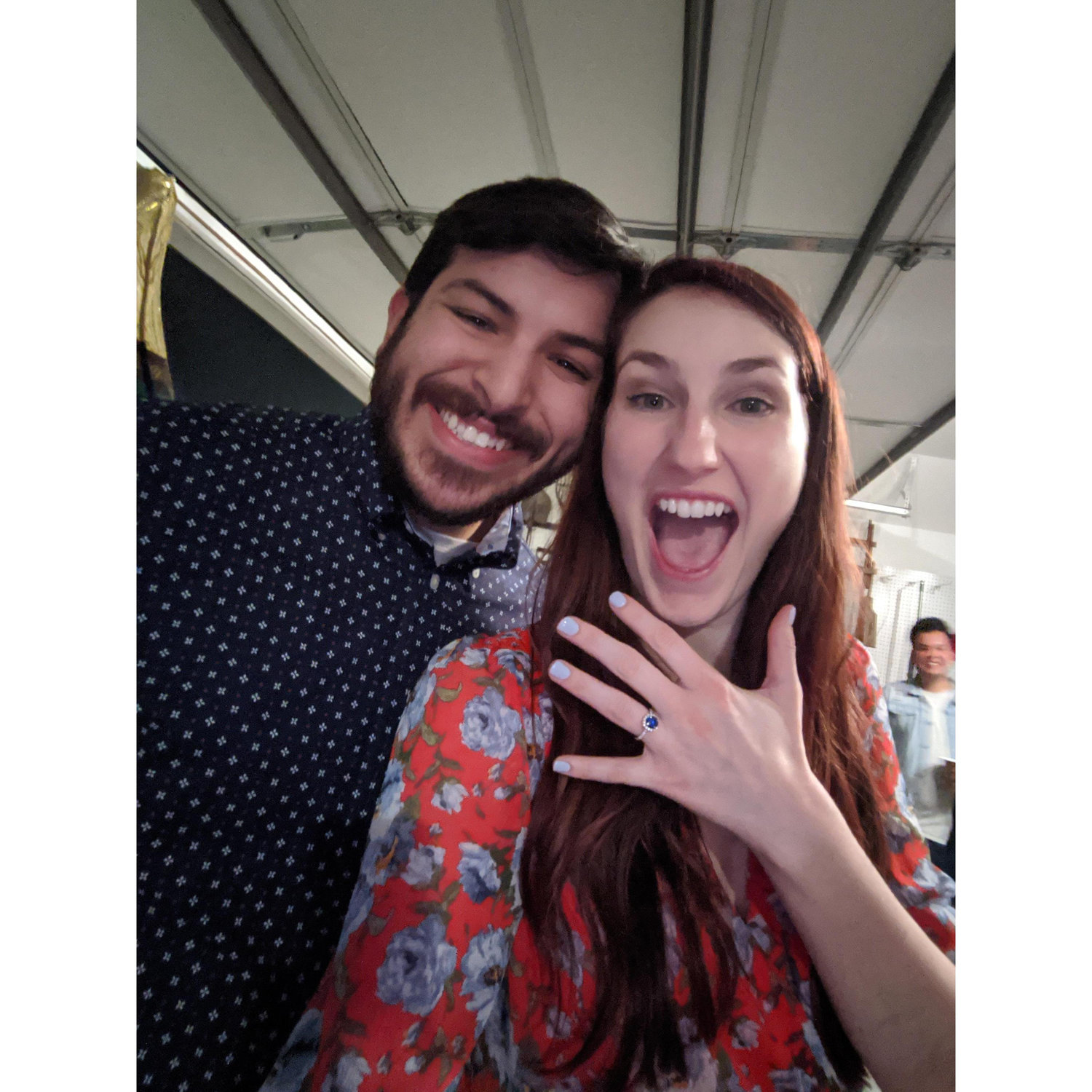At the surprise engagement party, the night he proposed!! (January 2020)