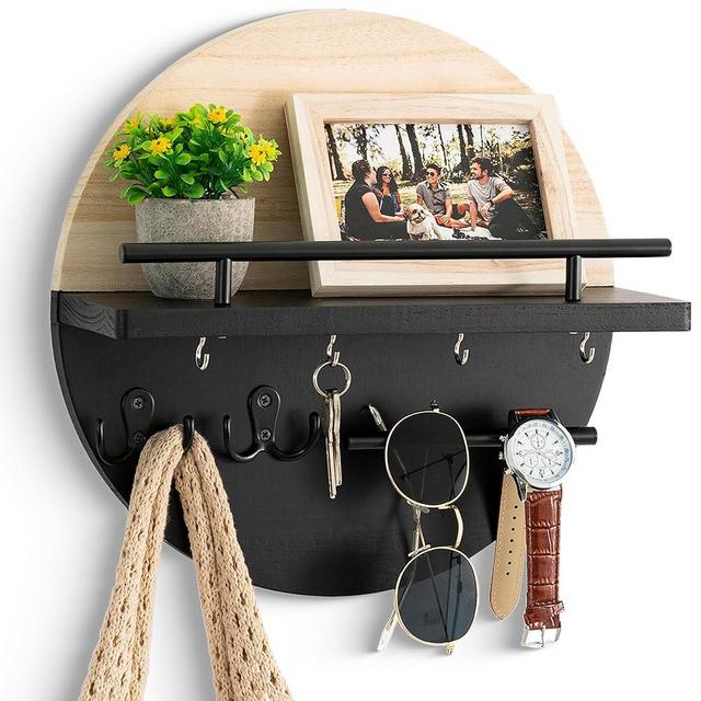 dreampossible Key Holder for Wall Decorative with Shelf and Hooks, Mail Organizer Wall Mount with Sunglasses Holder, Circular Design Entryway Key Rack Hanger, Rustic Home Decor