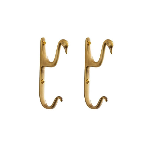 CatchDragon Brushed Brass Towel Hook for Bathroom, Decorative Gold Swan Animal Wall Hook for Haning Coats Keys Bage (Gold-2pcs)