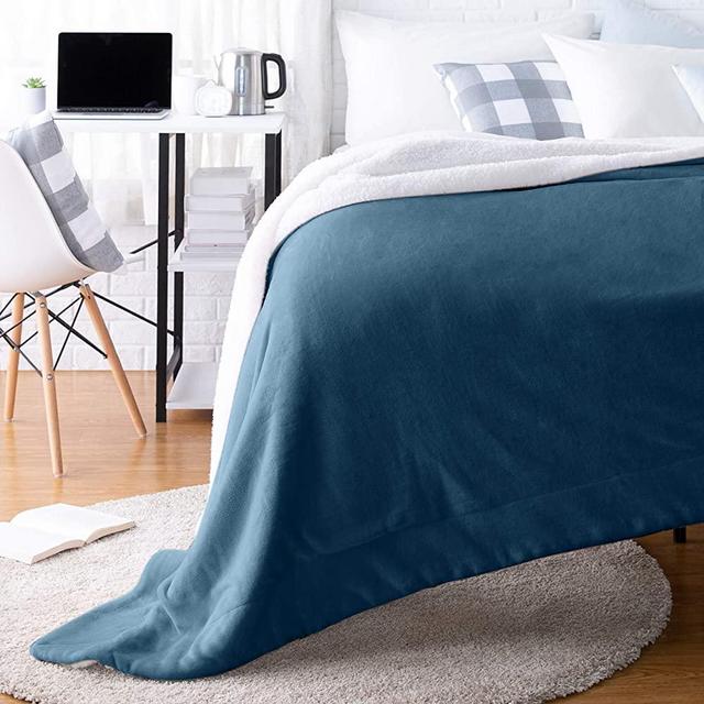 Amazon Basics Ultra-Soft Micromink Sherpa Blanket - Throw, Mallard Blue