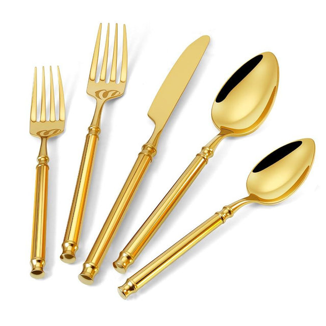 DEACORY Gold Silverware Set 18/10 Stainless Steel Vintage Flatware Set, 40-Piece Hand Forged Mirror Gold Finish Cutlery for Kitchen, Home, Wedding, Party, Dishwasher Safe, Service for 8