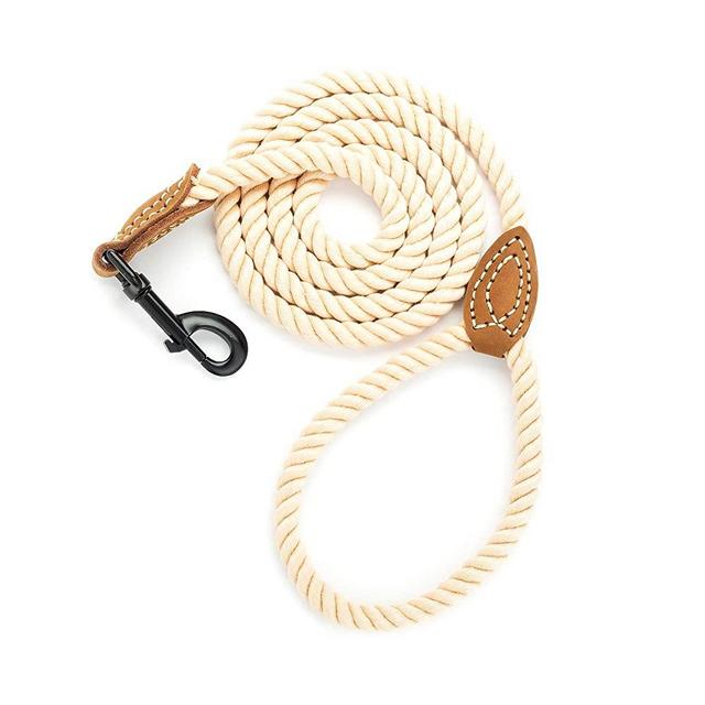 Mile High Life Braided Cotton Rope Leash with Leather Tailor Handle and Heavy Duty Metal Sturdy Clasp (Diameter 1/2" x 4/5/6 FEET Length)
