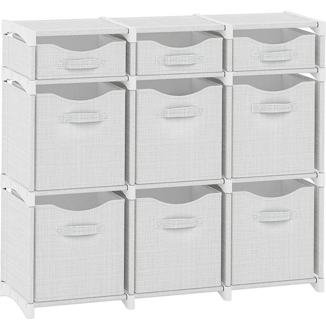 9 Cube Closet Organizers And Storage | Includes All Storage Cube Bins | Easy To Assemble Closet Storage Unit With Drawers | Room Organizer For Clothes, Baby Closet Bedroom, Playroom, Dorm (White Grey)