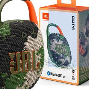JBL Clip 5 - Ultra-Portable, Waterproof & Dustproof Bluetooth Speaker, Big Pro Sound with Punchy bass, Integrated Carabiner, Up to 12 Hours of Play, Made in Part with Recycled Materials (Squad)