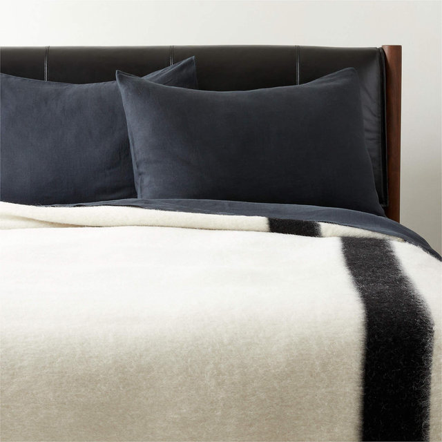Siempre Ivory and Black Stripe Alpaca King Blanket