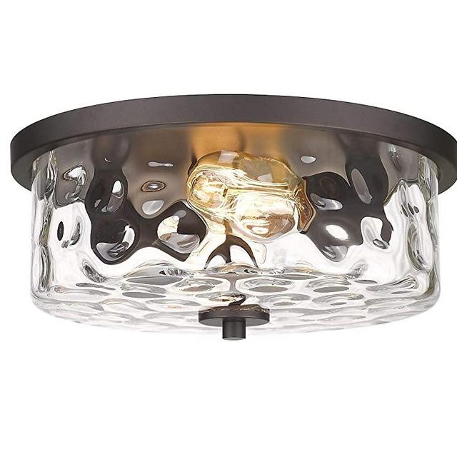 Odeums Indoor Flush Mount Lights, 2-Lights Interior Exterior Ceiling Lights Fixture, Antique Bronze Finish with Clear Hammered Glass