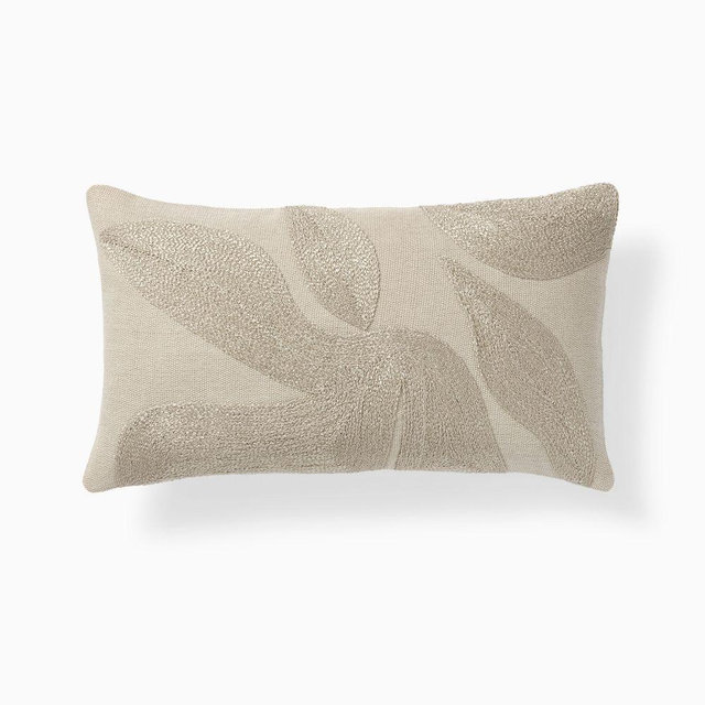 Embroidered Modern Abstract Pillow Cover, 12X21, Sand
