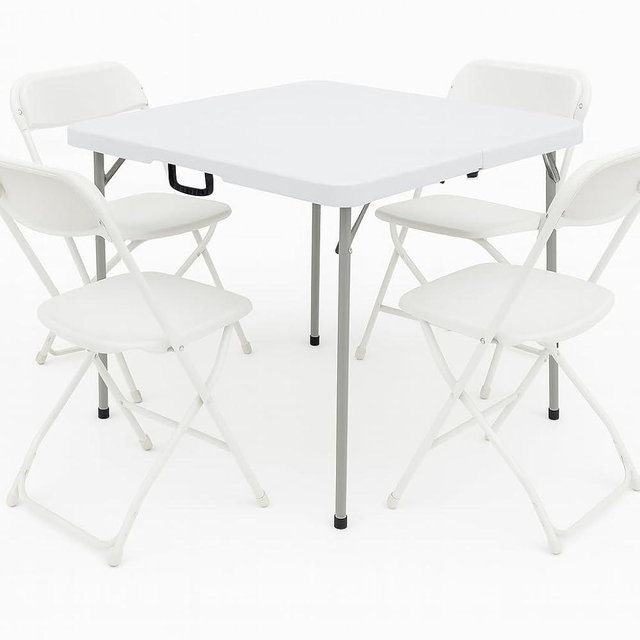 BTEXPERT 5 Piece Folding Card Table Portable and Chair Set, 34" Square Foldable Table 4 Adult Chairs for Board Games Party Home Indoor Outdoor Lightweight White Plastic