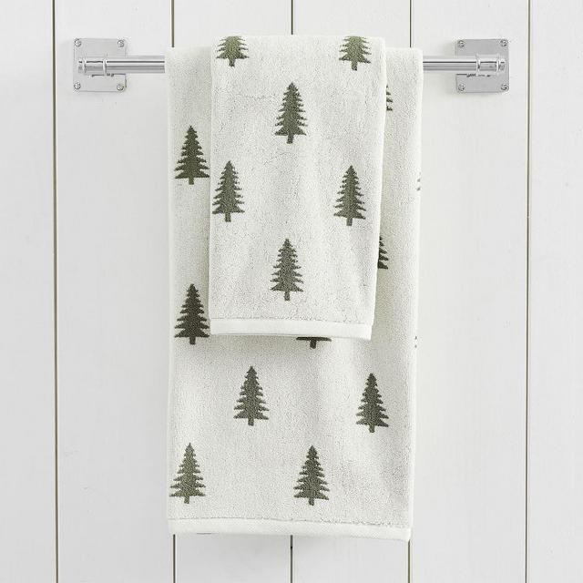 Pine Tree Jacquard Towel, Bath, Ivory/Juniper