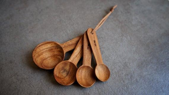 Golden Teak Wood Measuring Spoon Set | Handmade Wooden Measuring Spoon Set | Wood Baking Tools | Home Gifts | Birthday Gifts