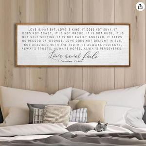 TQianJiang Christian Wall Art 1 Corinthians 13:4-8 Bible Verse Wall Art Love is Patient Kind Sign 40"×15" Inspirational Quote for Couple Bedroom Above Bed Wood Framed Wall Hanging (Wood)