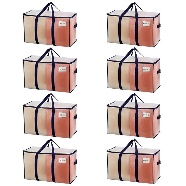 VENO 8 Pack Moving Bags, Moving Supplies, Moving Boxes, College Packing Storage Boxes with Lids Alternative, Heavy Duty Totes, Extra Large, Sturdy Handles, Zipper, for Packaging (Clear, 8 Pack)