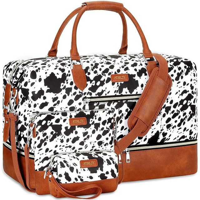 Weekender Bag for Women, Travel Duffel Bag Carry On Overnight Bag with Shoe Compartment Large Nylon Travel Tote Bag 21.5" with Toiletry Bag for Traveling Business Weekend Trip Gift 3Pcs Set
