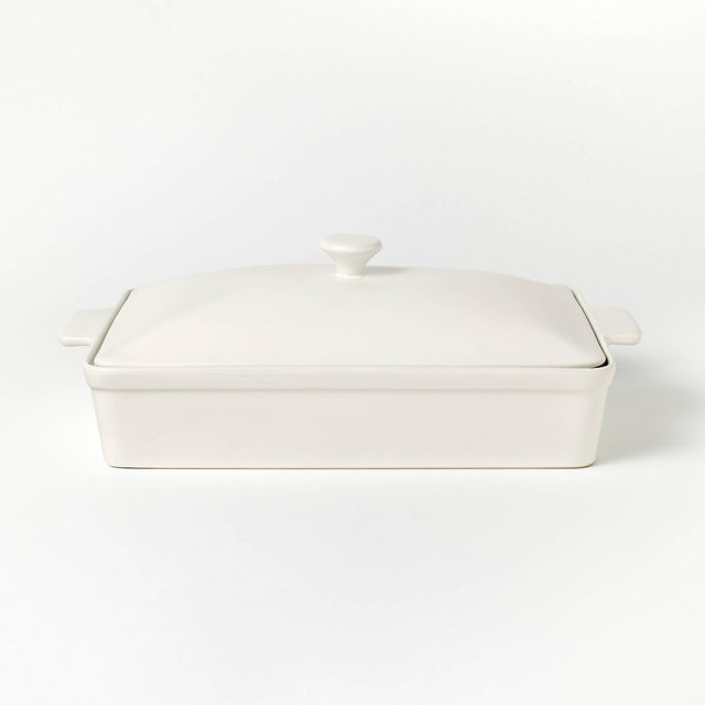 4qt Stoneware Rectangle Baking Dish with Lid Cream - Figmint™