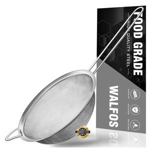 Walfos 8 Inch Fine Mesh Strainer, Premium Stainless Steel Colanders and Sifters, with Reinforced Frame and Sturdy Handle, Perfect for Sift, Strain, Drain and Rinse Vegetables, Pastas and Tea