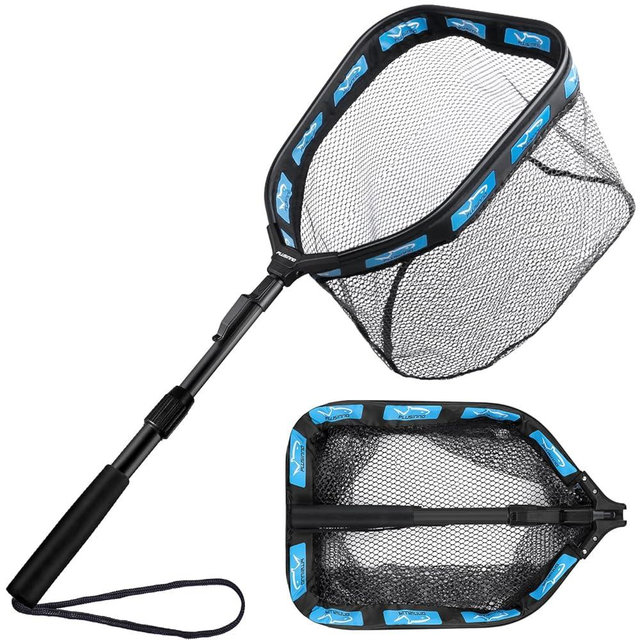 PLUSINNO Floating Fishing Net for Steelhead, Salmon, Fly, Kayak, Catfish, Bass, Trout Fishing, Rubber Coated Foldable Landing Net with Fixed or Telescoping Pole Handle, Fishing Gear and Gifts for Men