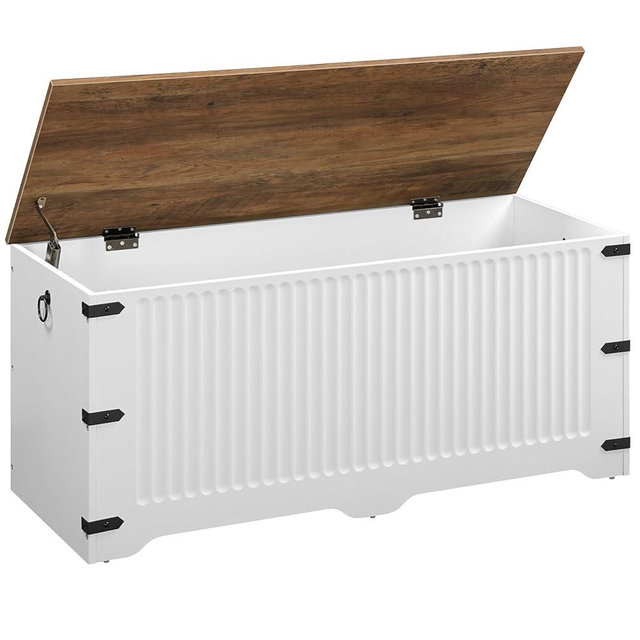 HOOBRO Storage Chest, Farmhouse Style Storage Bench, Toy Box Organizer, Toy Chest with Safety Hinge, 39.3 x 15.7 x 17.7 Inches for Living Room, Bedroom, Entryway, White and Walnut WH26CW01