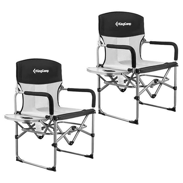 KingCamp Camping Chairs for Adults Folding Chairs Camping Directors Chair with Side Table Heavy Duty Camping Chairs Supports 300lbs for Outdoor,Camping,Lawn,Picnic,Trip(2 Pack of Black/Grey)