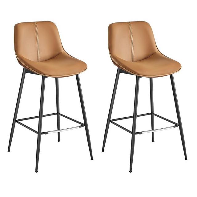 VASAGLE Bar Stools Set of 2, Bar Height Bar Stools with Back, Ergonomic Backrest, Synthetic Leather, Metal Legs, 28.7-Inch Tall Stools for Kitchen Island Home Bar, Caramel Brown ULBC888K01