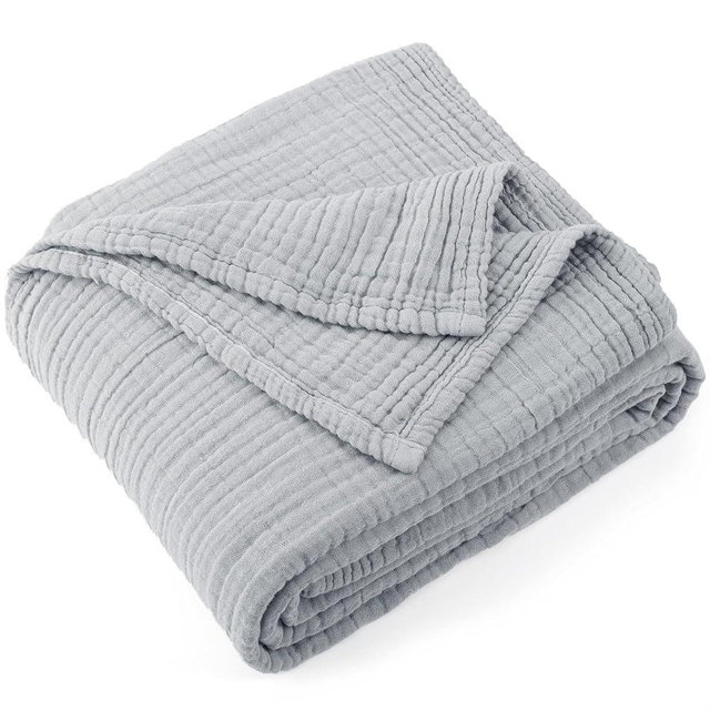Carriediosa 100% Cotton Muslin Throw Blanket 50" X 70" Throw XL Size，4-Layers Summer Gauze Throws for Bed Couch，Soft Lightweight Breathable Linen Blankets Bedspread for Adults All Season，Grey